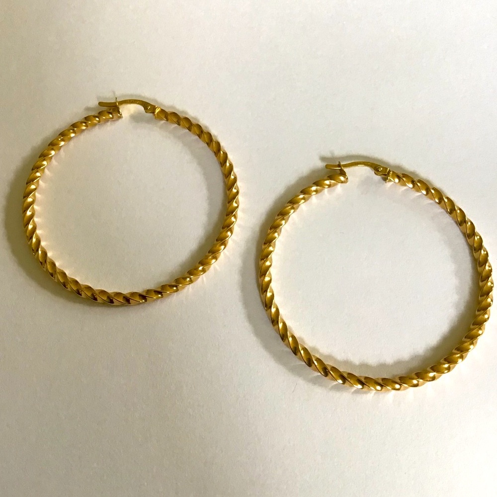 Solid 18K Gold Large Twist Hoop Earrings Italy 4Gr